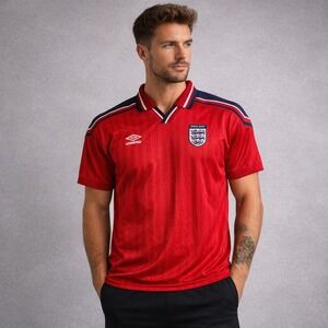 VTG Umbro England Red Soccer Jersey Men's Large 90s Football Shirt Three Lions